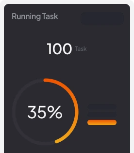 Task panel with 100 running tasks and a ring at 35 percent complete