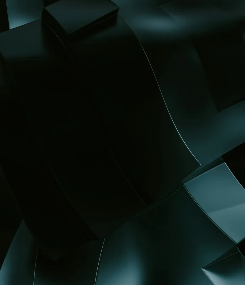Dark teal folded shapes, cover art for the landing page system project