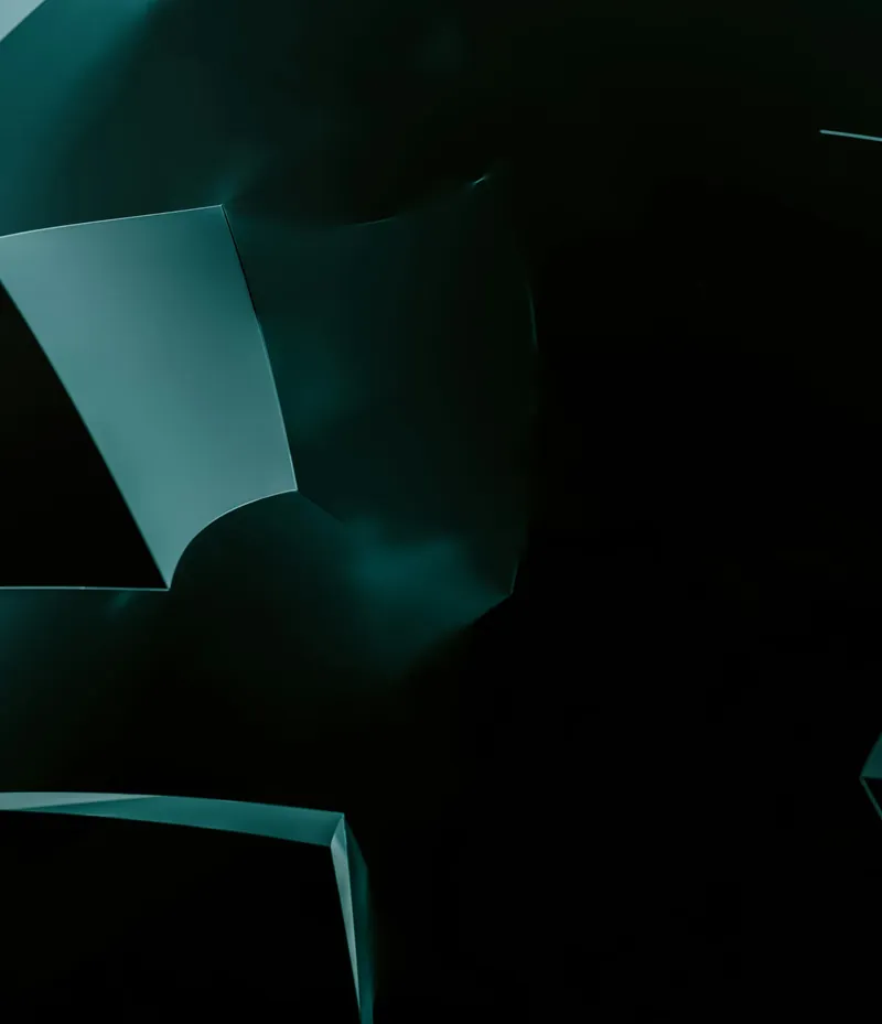 Teal angular shapes on black, cover art for the support desk project