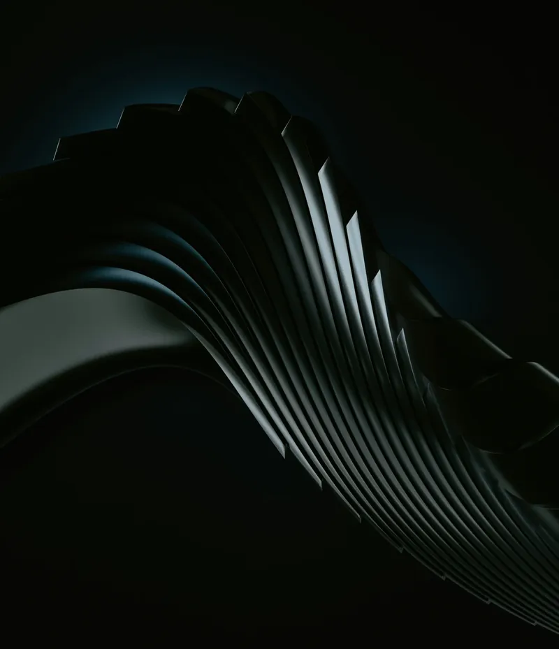 Dark ribbed wave sculpture, cover art for the marketing site redesign project