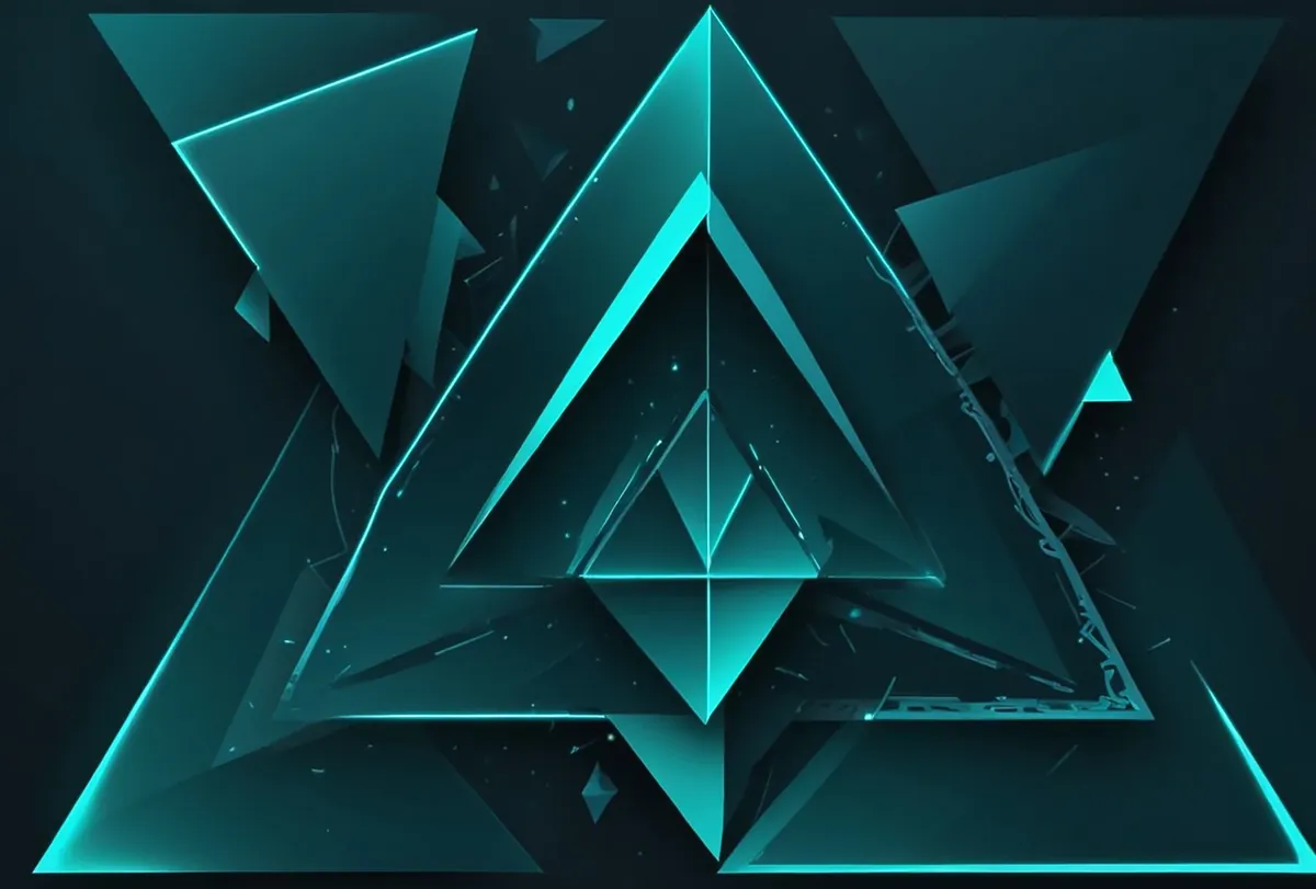 Nested neon teal triangles, cover art for the featured online store project